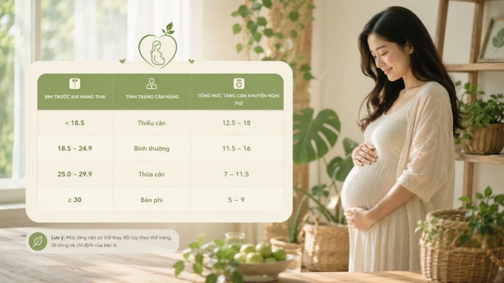 Bảng tăng cân khi mang thai theo BMI