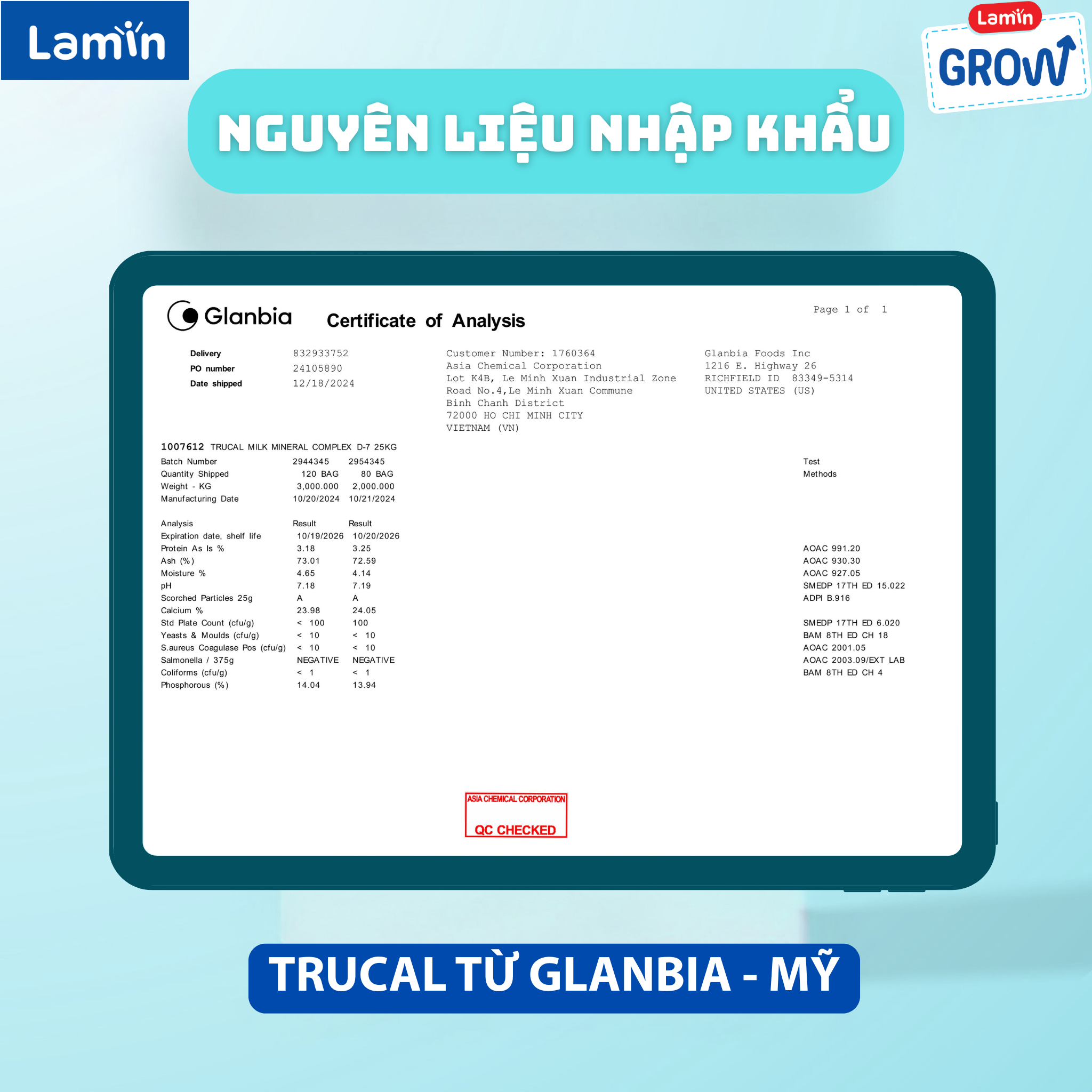 Kiểm chứng chất lượng - nguyên liệu vitamin TruCal được cấp bằng sáng chế nhập khẩu